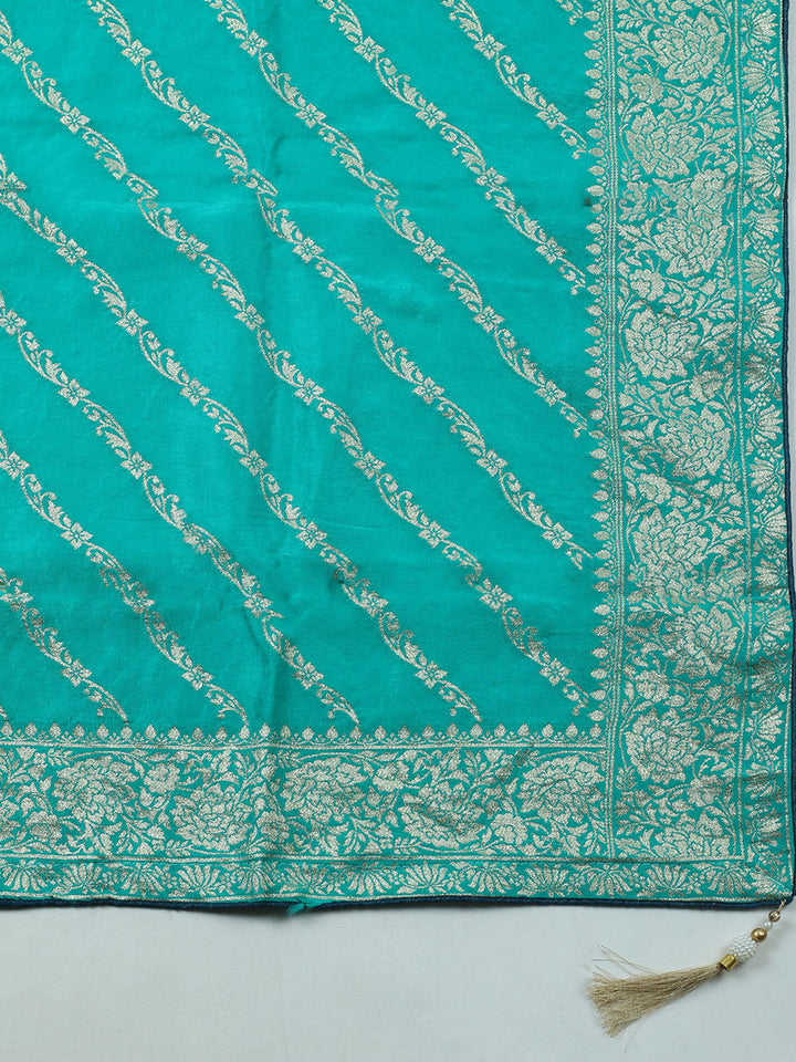 Woven Design Chanderi Unstitched Suit With Pant &amp; Dupatta