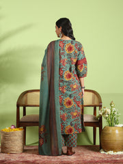Printed Cotton Kurta With Pant & Dupatta