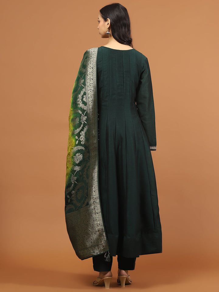 Zari Sequin Embroidery Art Silk Kurta With Pants &amp; Dupatta