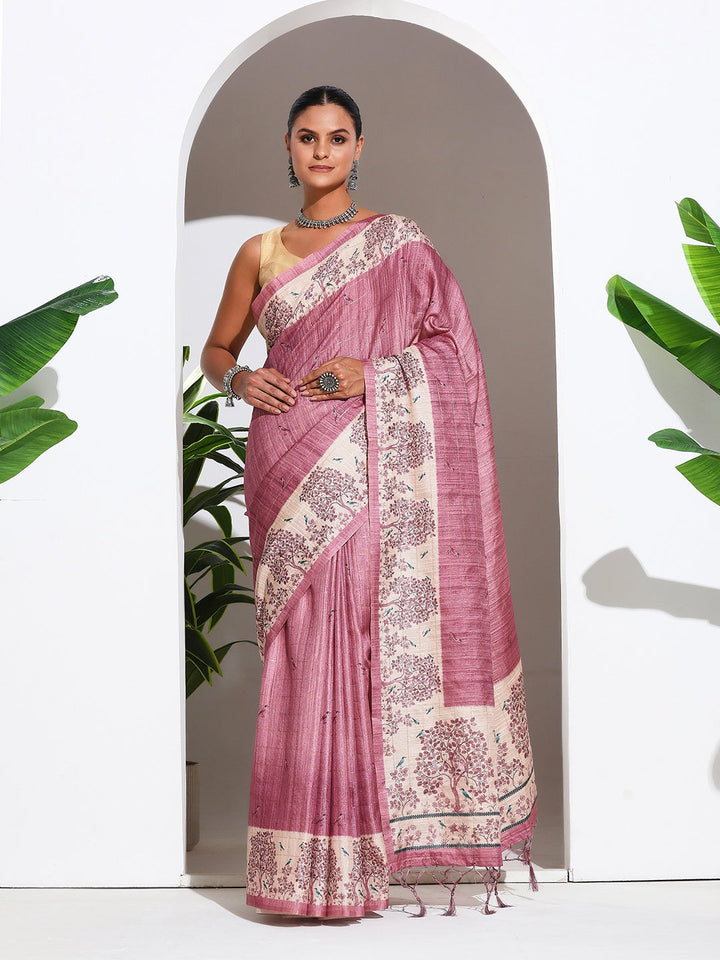Floral Printed Tussar Silk Saree