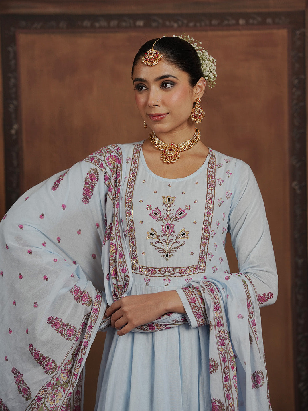 Woven Design Cotton Blend Kurta With Pant &amp; Dupatta