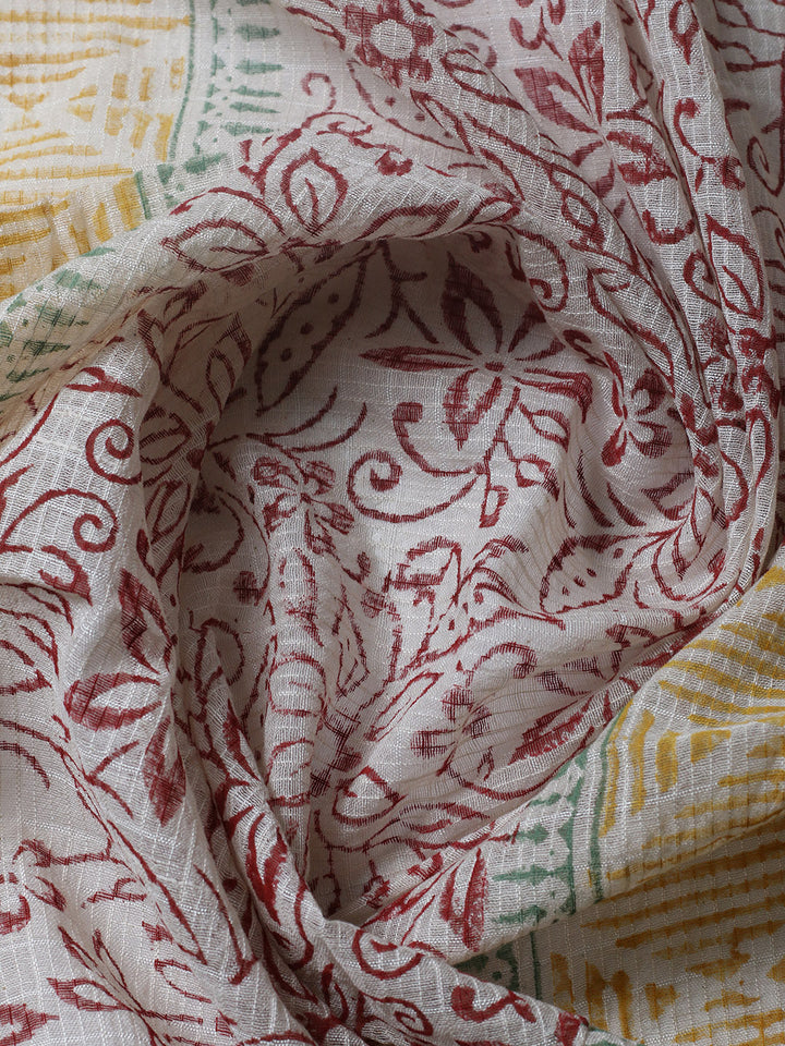 Printed Cotton Blend Unstitched Suit With Pant &amp; Dupatta