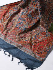 Printed Tussar Unstitched Kurta With Pant & Dupatta