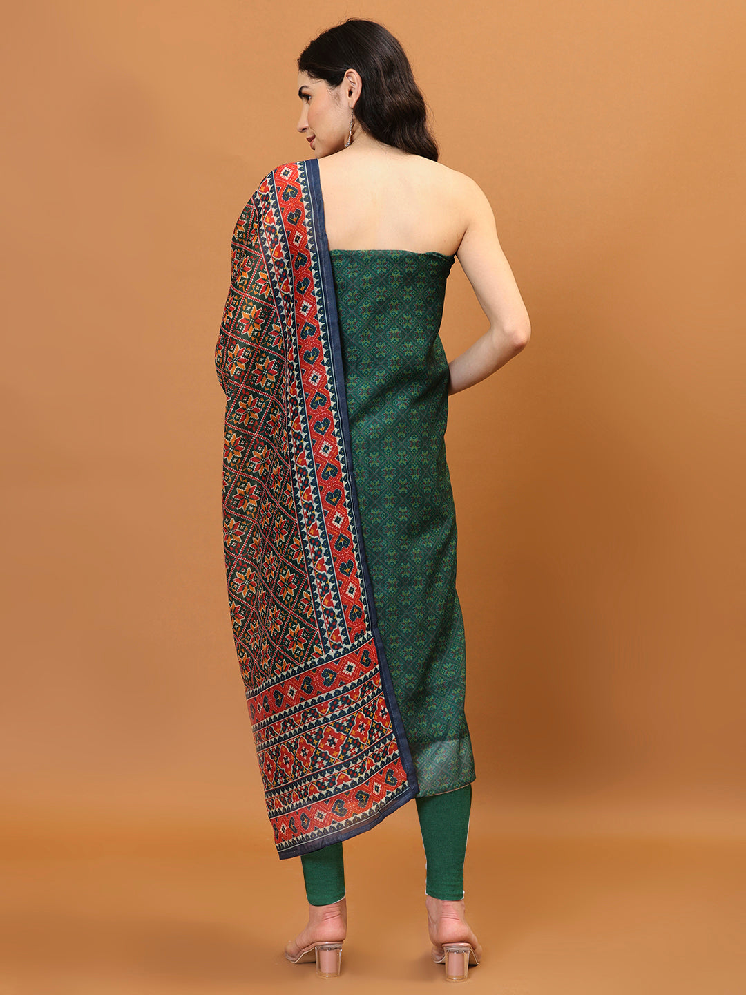 Printed Chanderi Unstitched Suit Piece With Dupatta