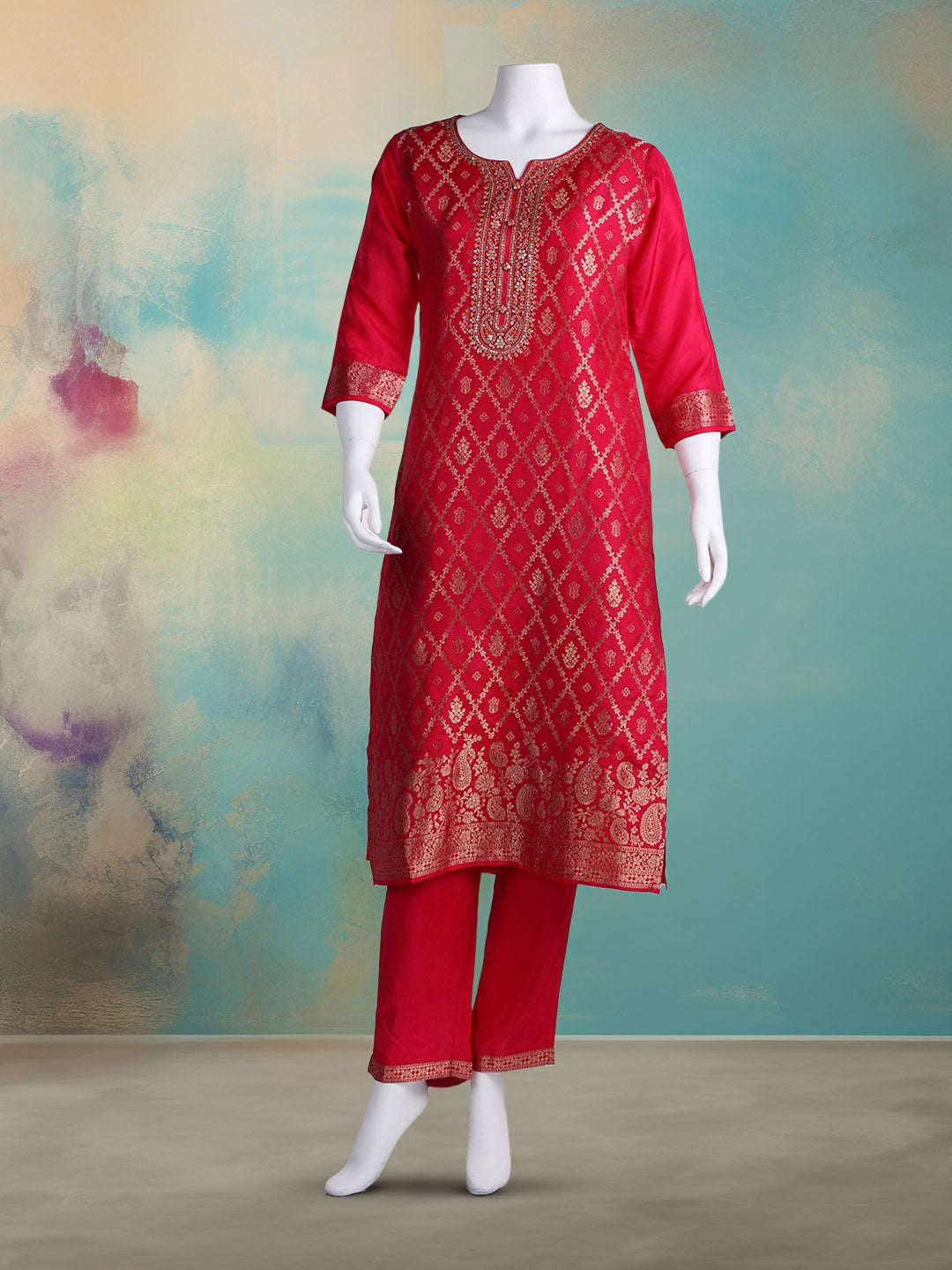 Embroidered Banarasi Kurta With Pant &amp; Dupatta
