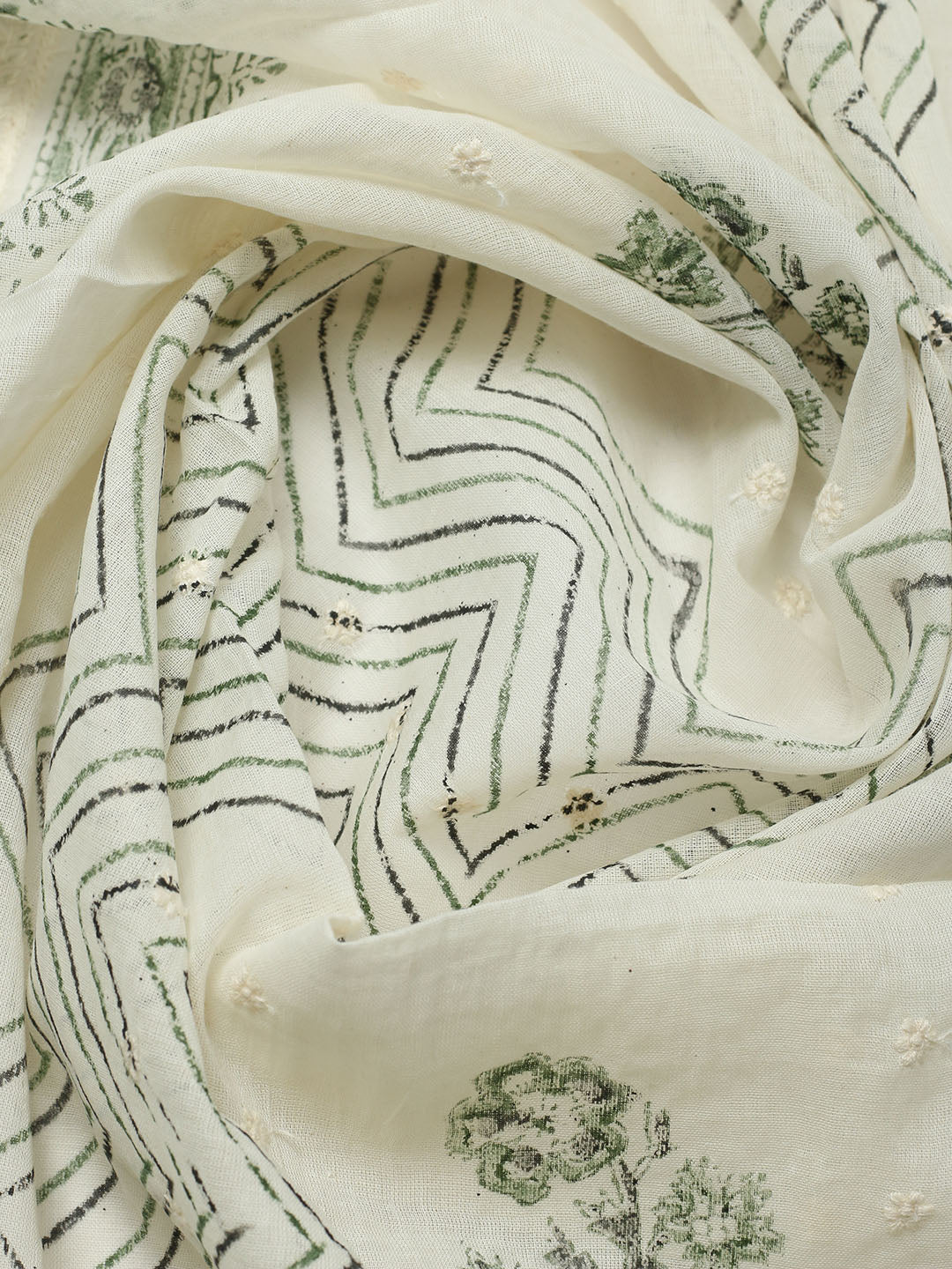 Printed Cotton Blend Unstitched Suit With Pant &amp; Dupatta