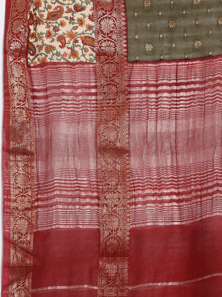 Digital Printed Cotton Blend Woven Saree