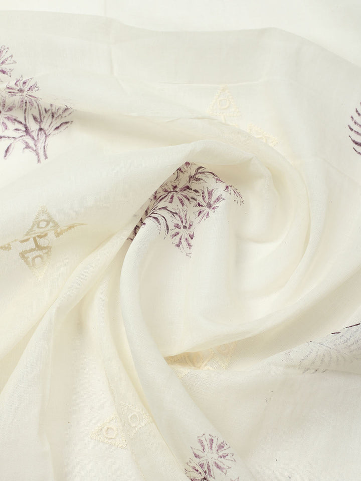 Printed Cotton Blend Unstitched Suit With Pant &amp; Dupatta