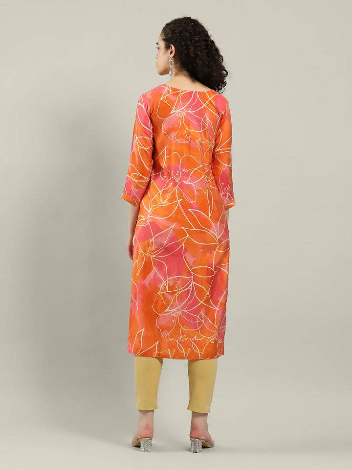 Printed Neck Embroidered Muslin Kurta