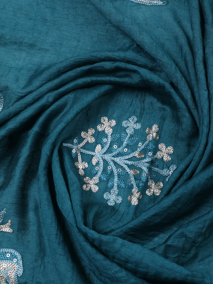 Embroidered Cotton Blend Unstitched Suit With Pant &amp; Dupatta