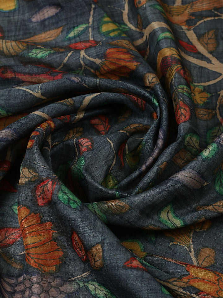Embroidered Tussar Unstitched Suit With Pant &amp; Dupatta