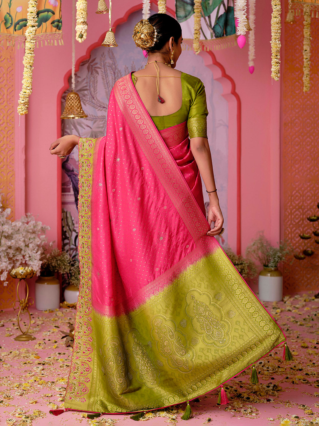 Woven Border Booti Art Silk Saree