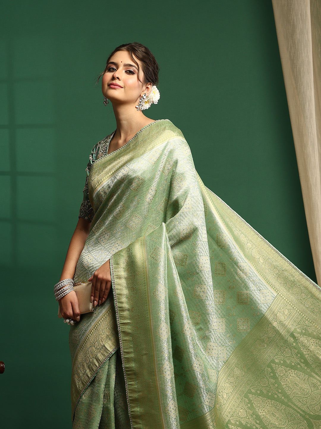 Embroidered Dola Silk Saree