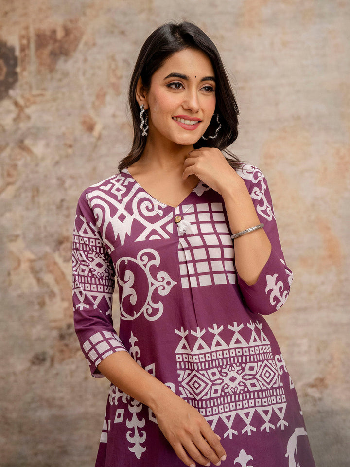 Printed Cotton Blend Kurta With Pants