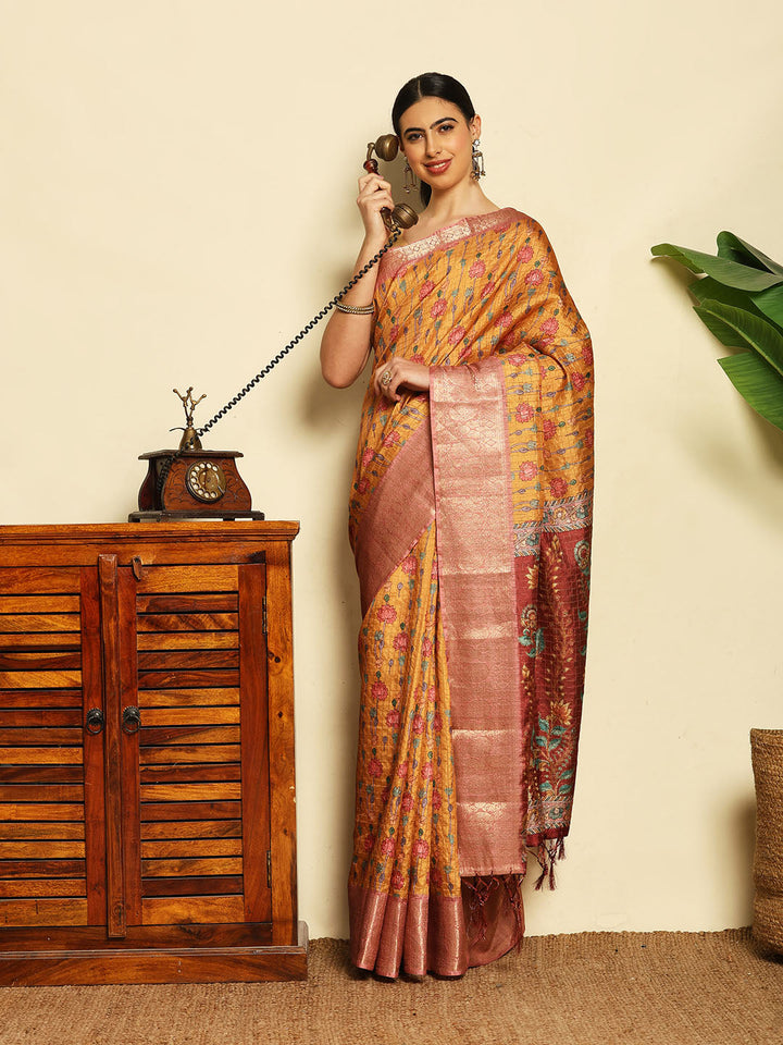 Digital Floral Printed Tussar Saree