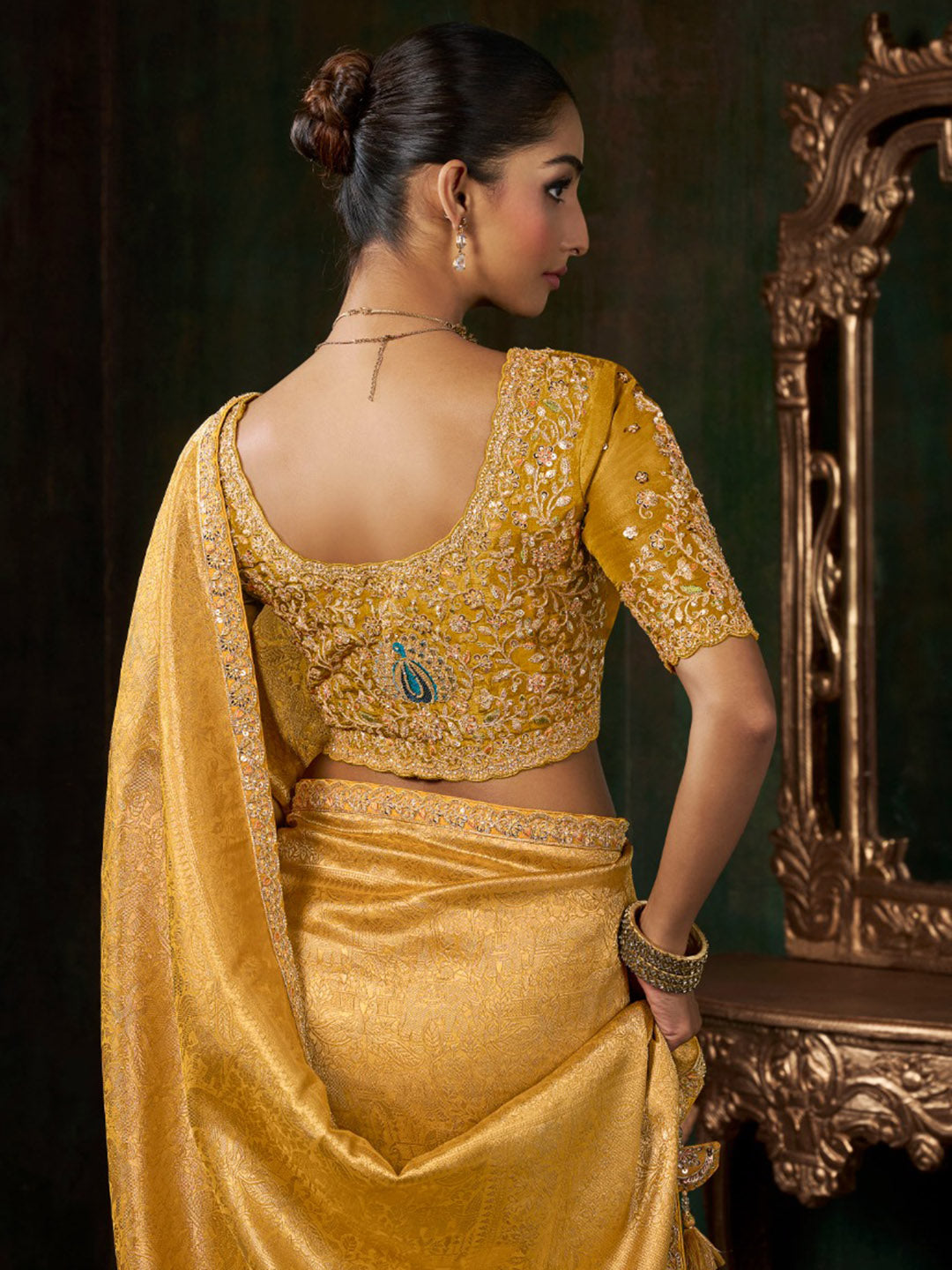 Woven Design &amp; Embroidered Border Art Silk Saree