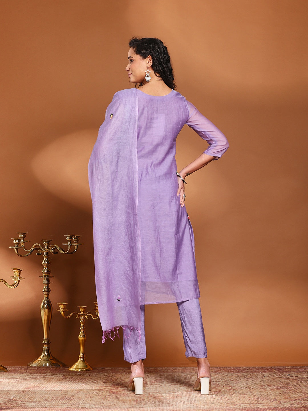 Embroidered Cotton Blend Kurta With Pant &amp; Dupatta