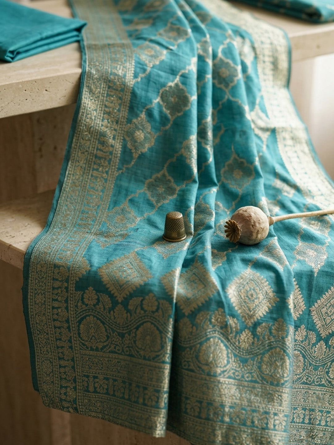Embroidered Chanderi Unstitched Suit With Pant &amp; Dupatta