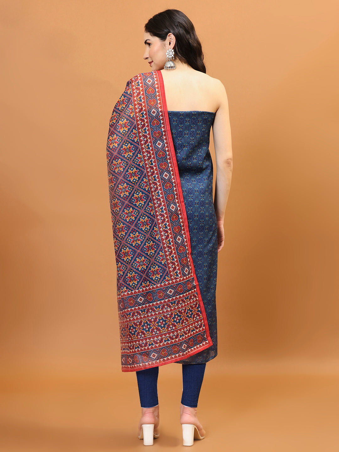 Printed Chanderi Unstitched Suit Piece With Dupatta