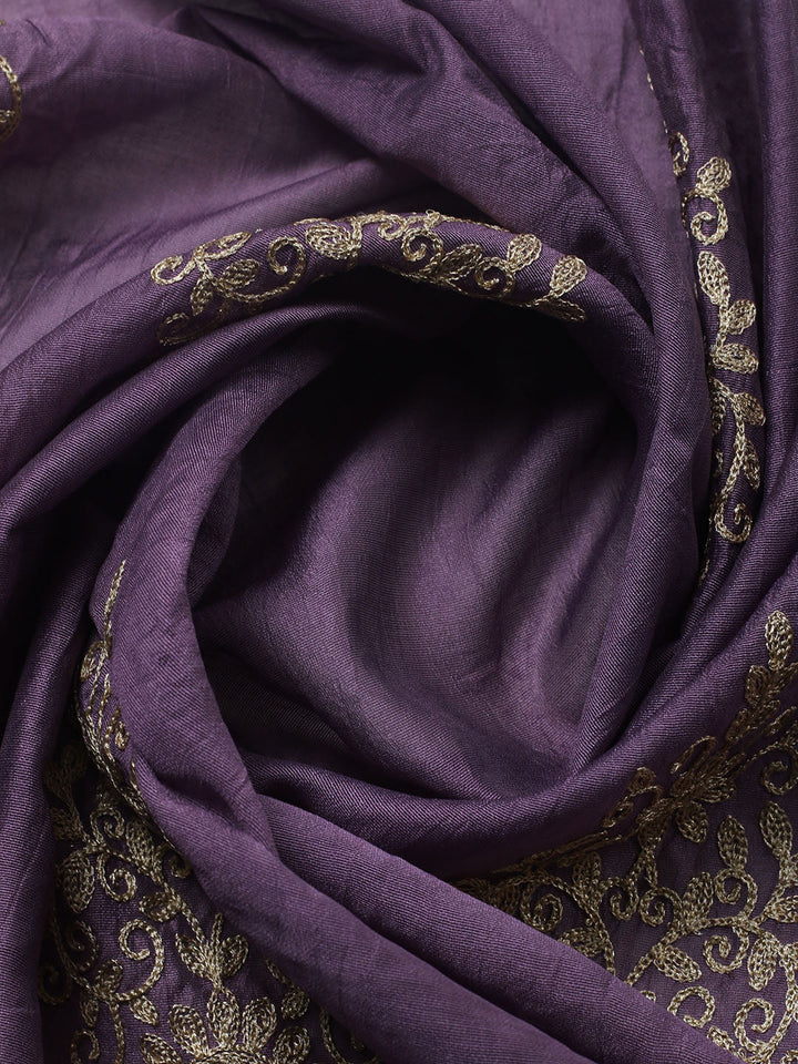 Embroidered Chanderi Unstitched Suit With Pant &amp; Dupatta