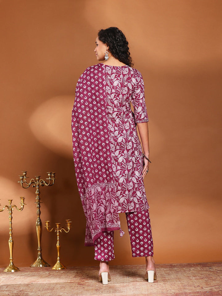 Printed Cotton Kurta With Pant &amp; Dupatta