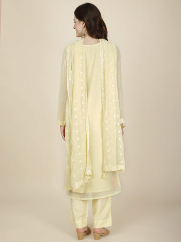 Resham Embroidered Georgette Kurta With Pants & Dupatta