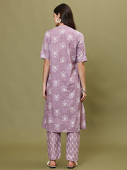 Printed Cotton Blend Kurta With Pants