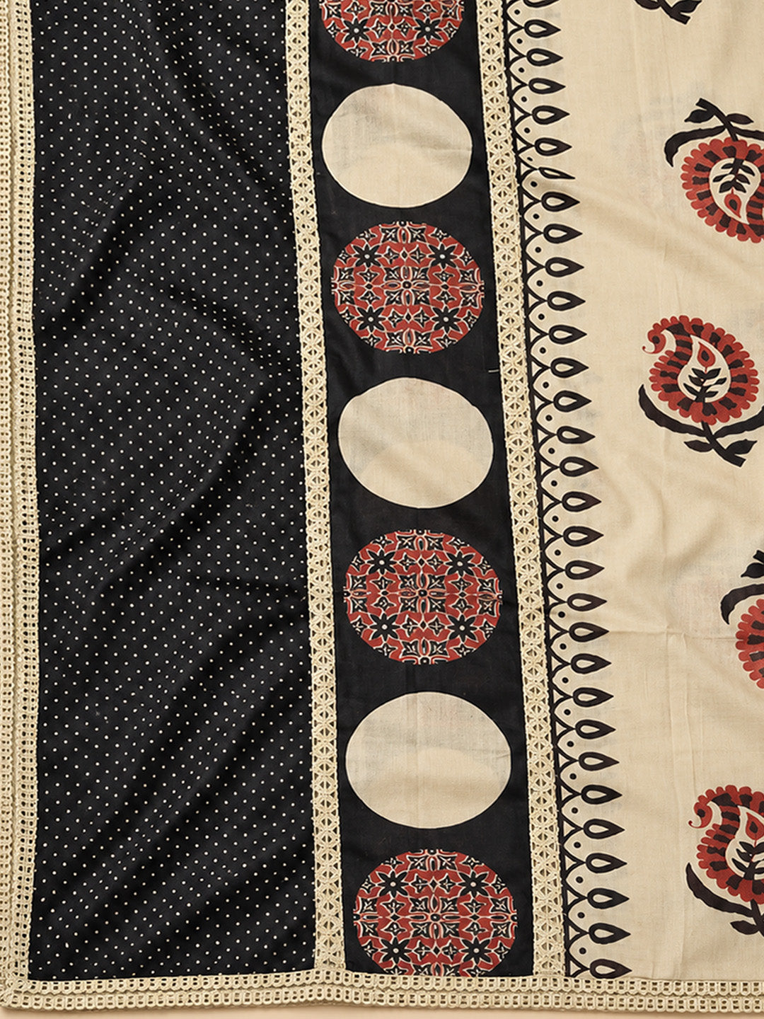 Beige Cotton Blend Embroidered Unstitched Dress Material