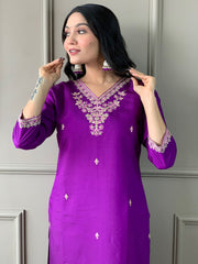 Resham Embroidered Handloom Kurta With Pant & Dupatta