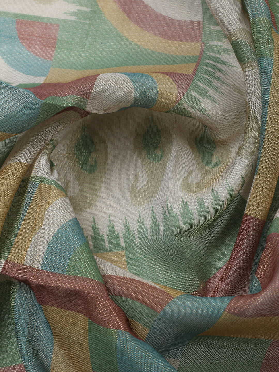 Printed Linen Blend Unstitched Suit With Pant &amp; Dupatta