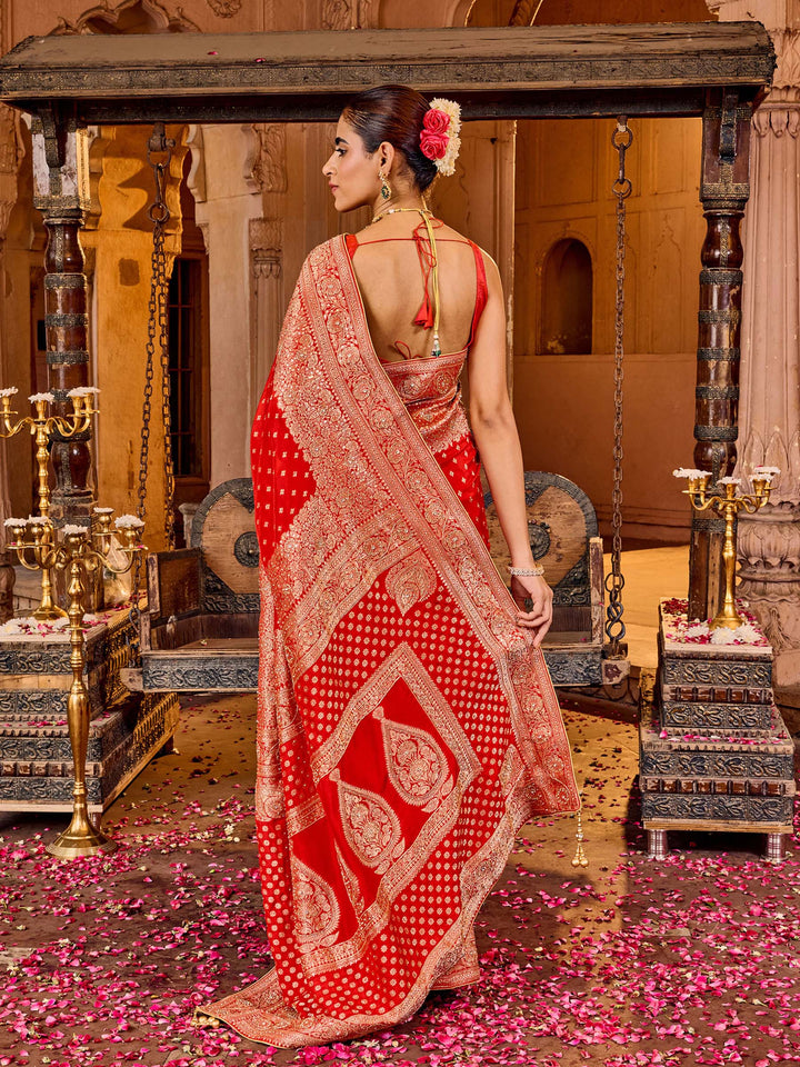 Red Dola Silk Embroidered Saree