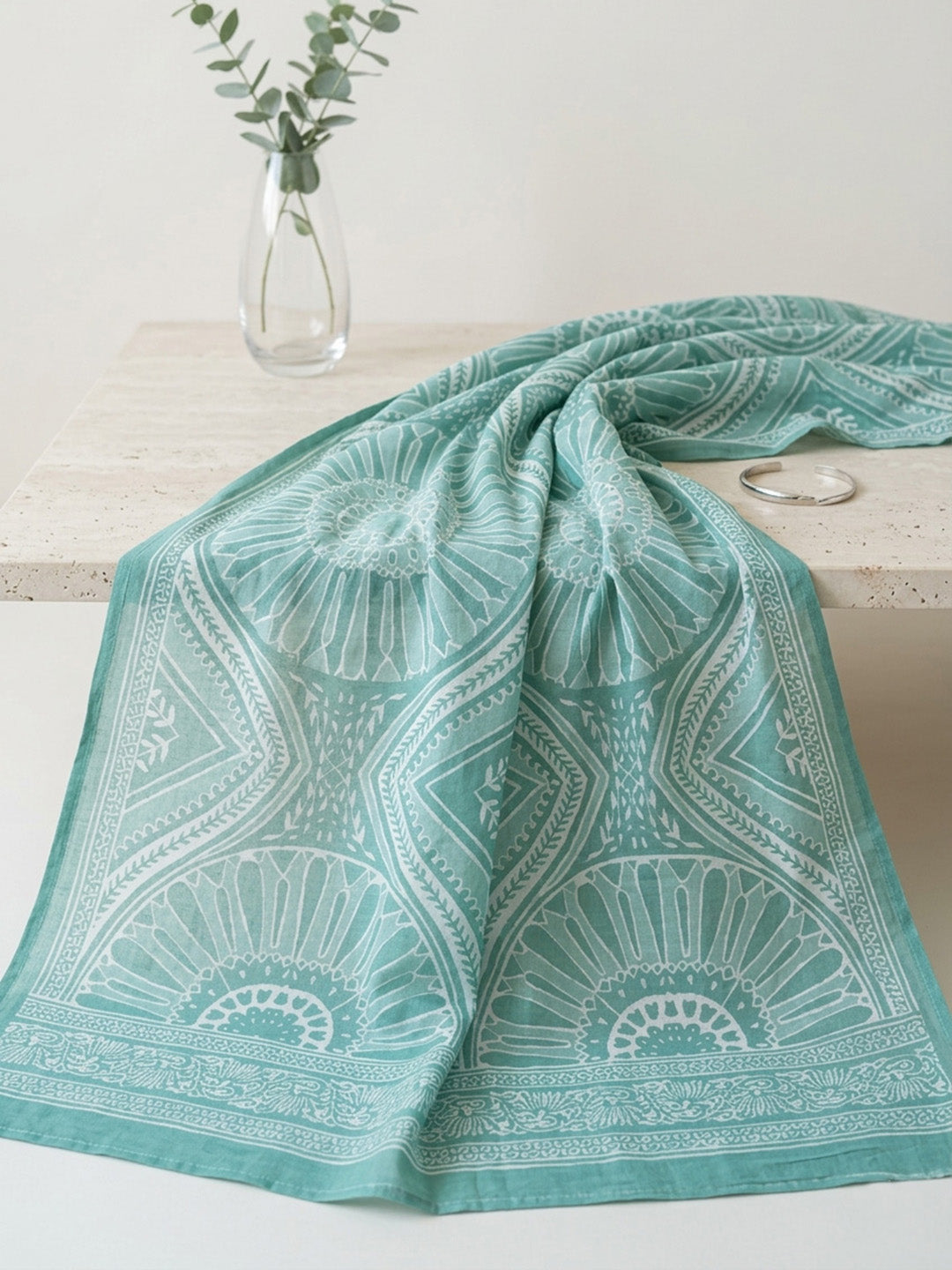 Printed Cotton Blend Unstitched Suit With Pant &amp; Dupatta