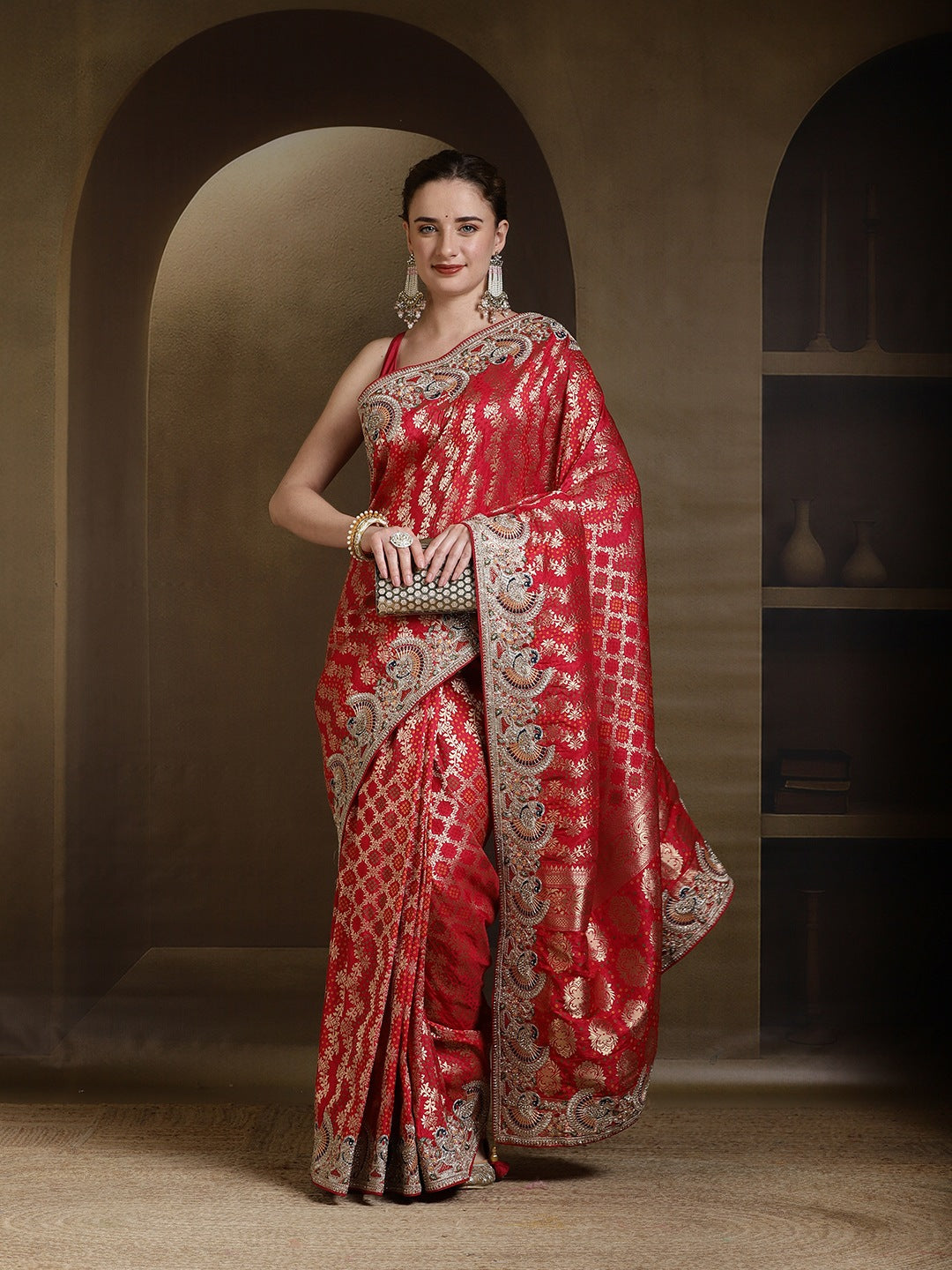 Embroidered Dola Silk Saree