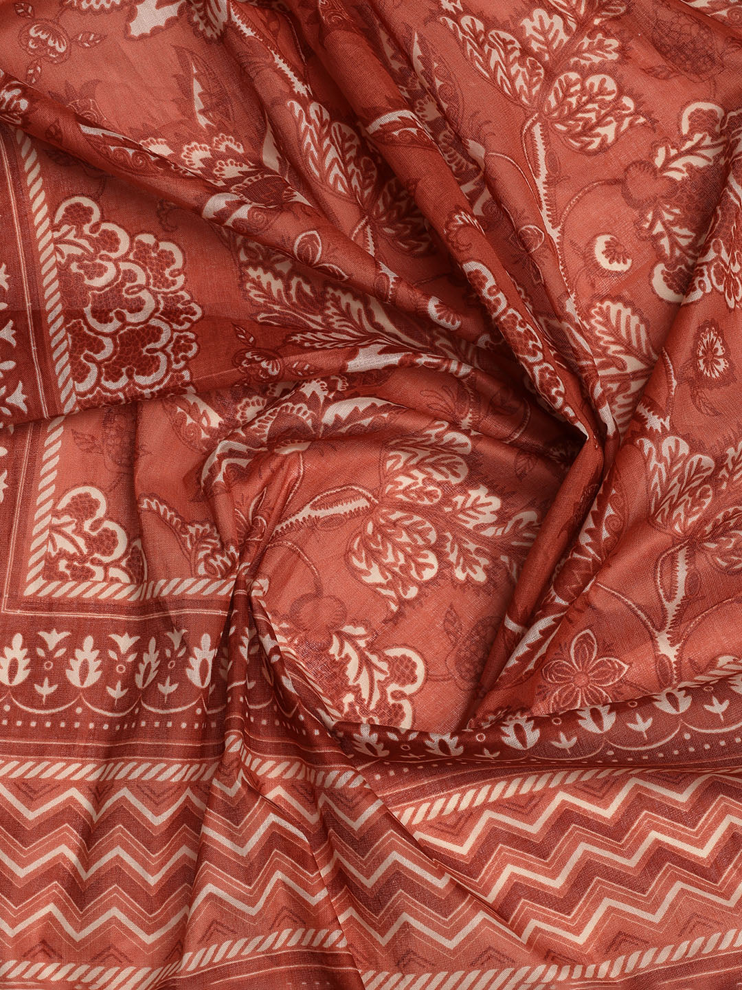Patch Neck Cotton Blend Unstitched Suit With Dupatta