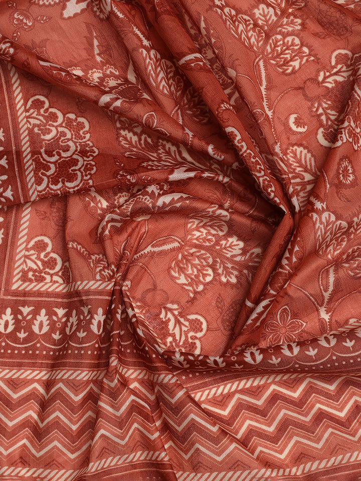 Patch Neck Cotton Blend Unstitched Suit With Dupatta