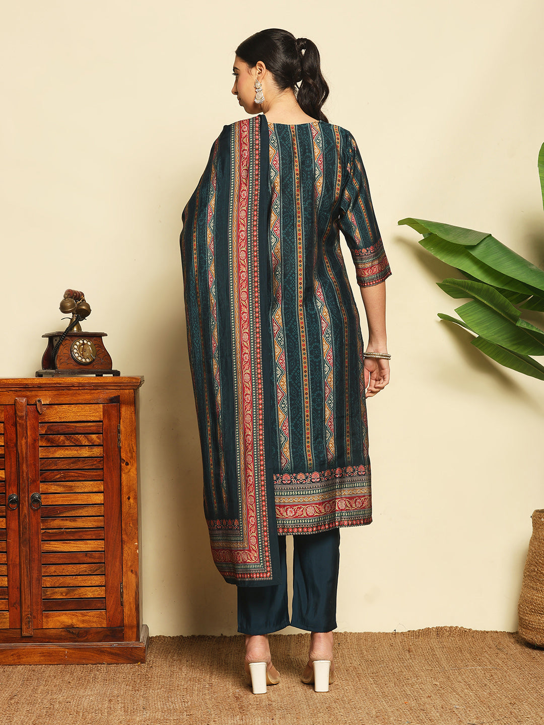 Printed Cotton Blend Kurta With Pants &amp; Dupatta