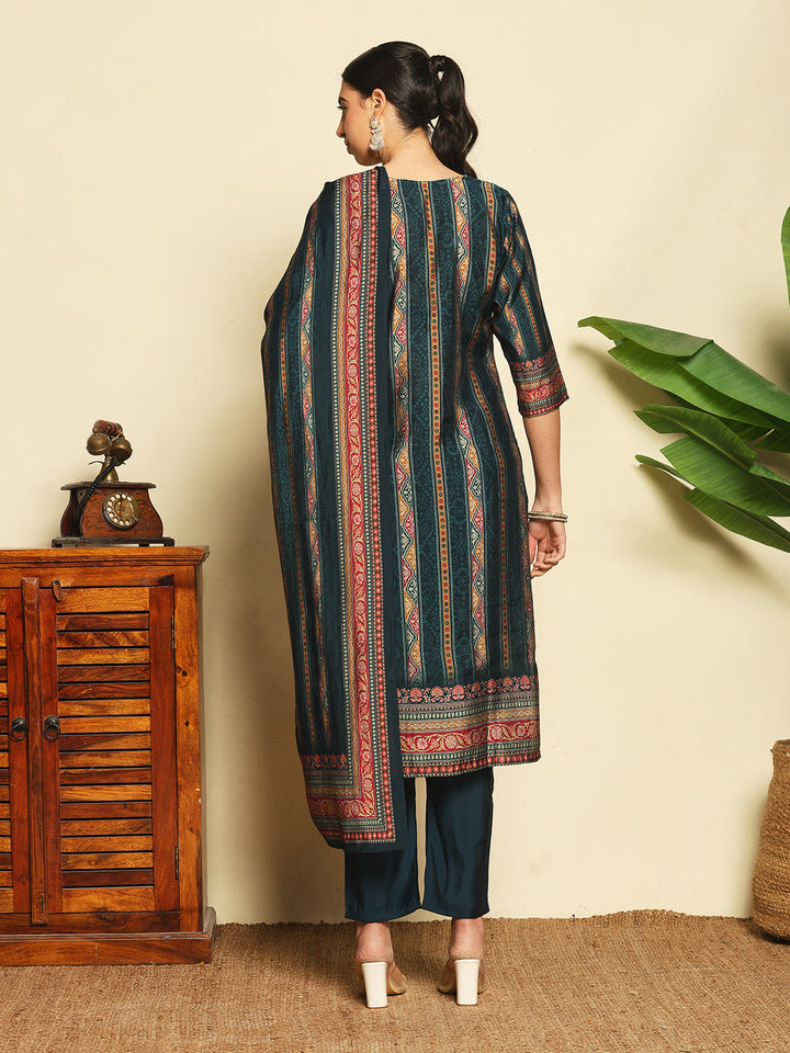 Printed Cotton Blend Kurta With Pants &amp; Dupatta