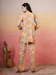 Printed Cotton Blend Kurta With Pants
