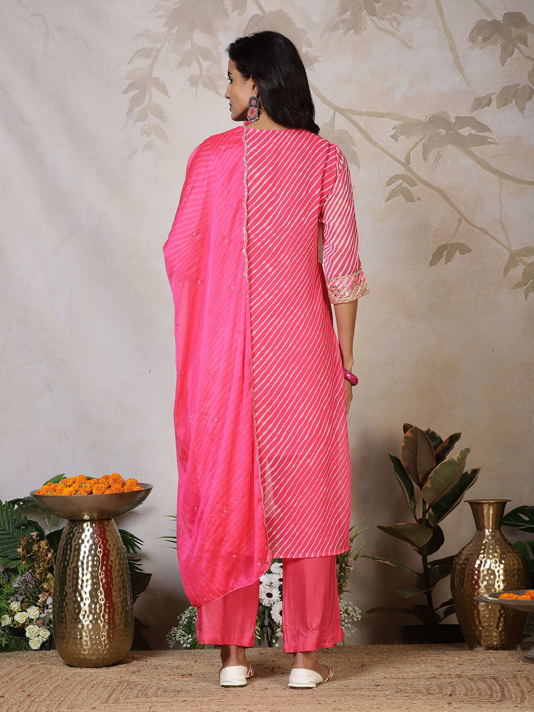 Embroidered Georgette Kurta With Pants & Dupatta