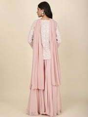 Sequin Embroidery Georgette Short Kurti With Sharara & Dupatta