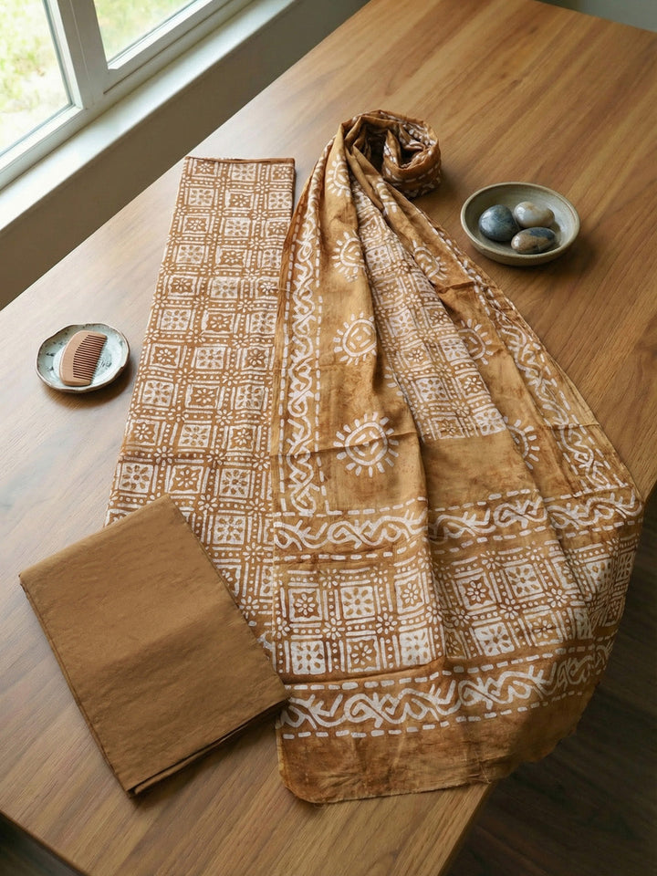 Embroidered Cotton Blend Unstitched Suit With Pant &amp; Dupatta