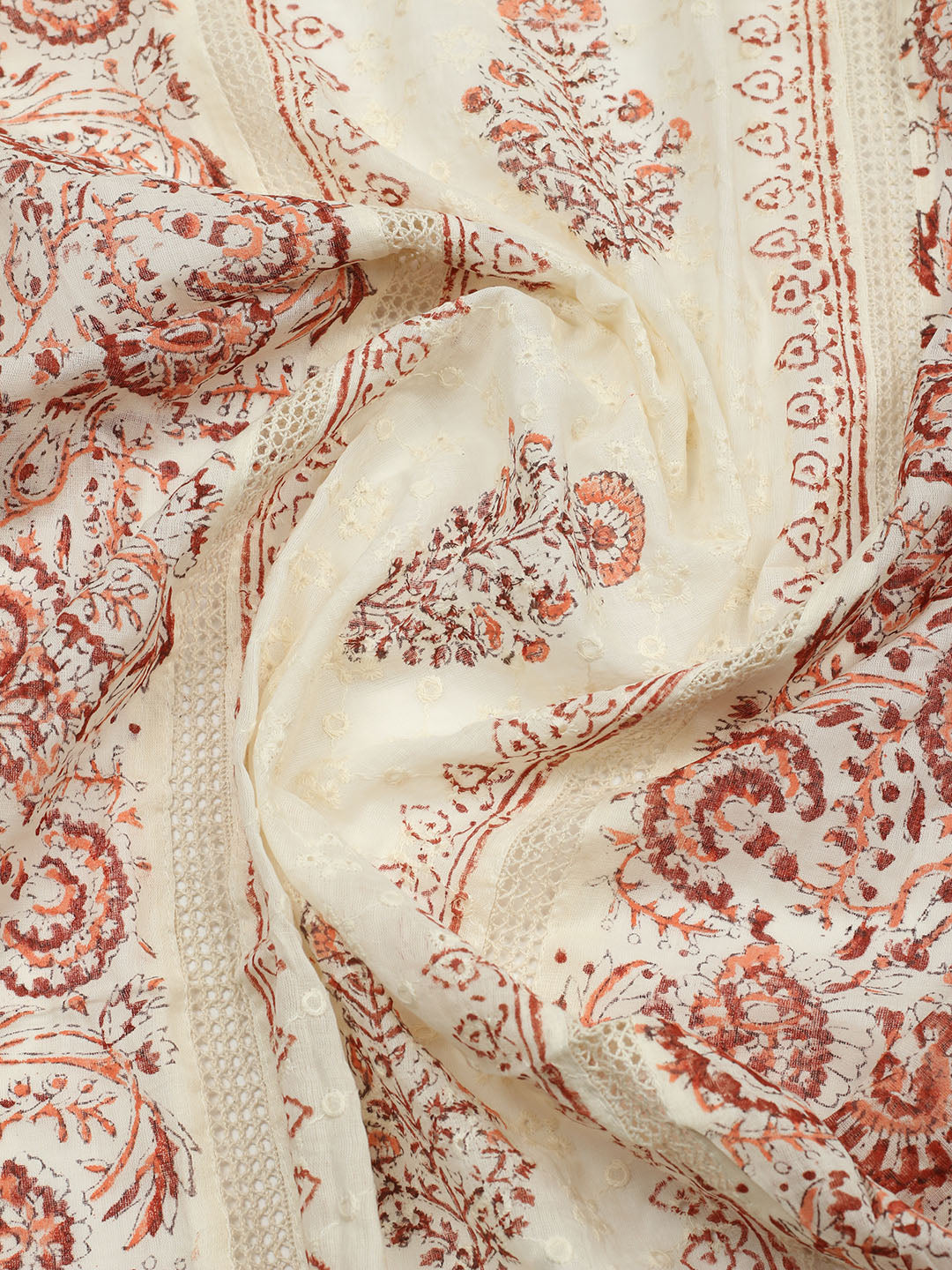 Printed Cotton Blend Unstitched Suit With Pant &amp; Dupatta