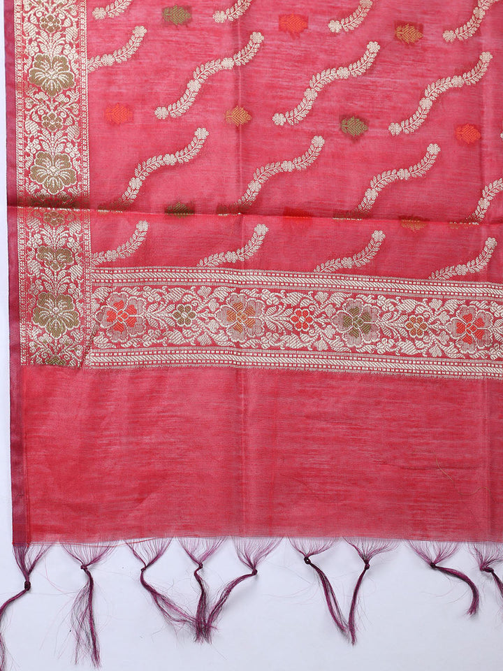 Banarasi Chanderi Unstitched Suit With Pant &amp; Dupatta