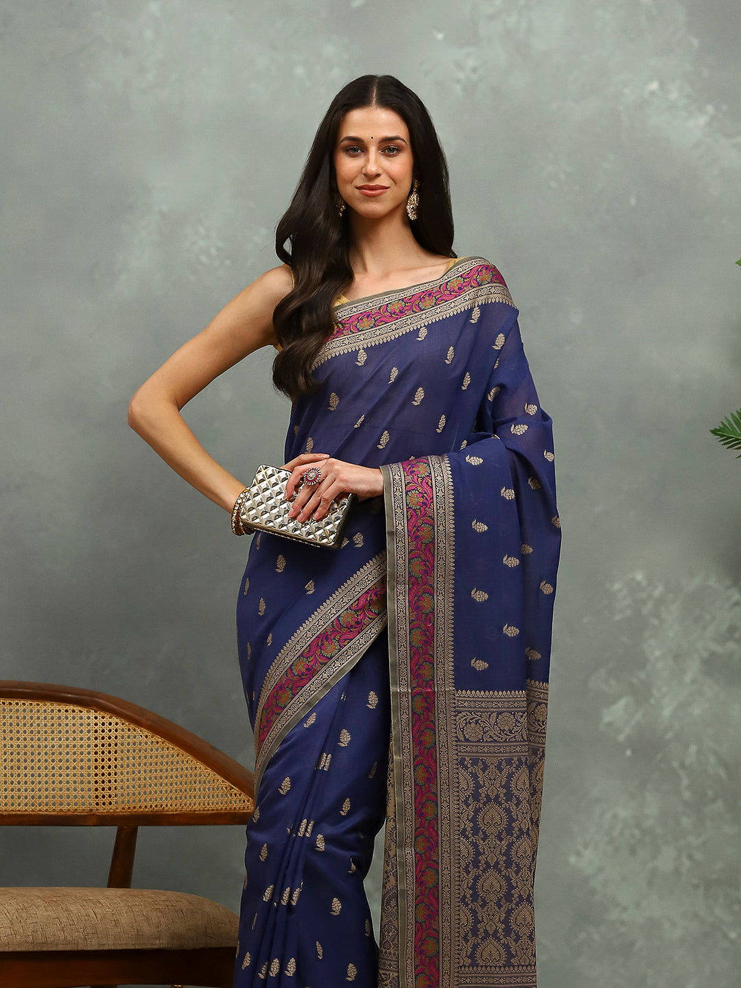 Resham Embroidered Cotton Blend Woven Saree