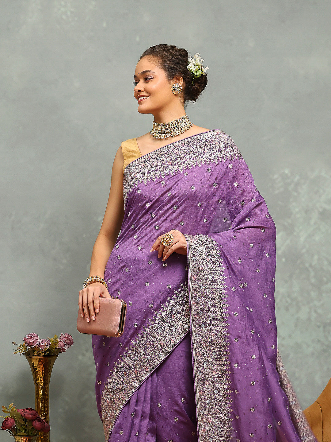 Zari Embroidered Tussar Saree