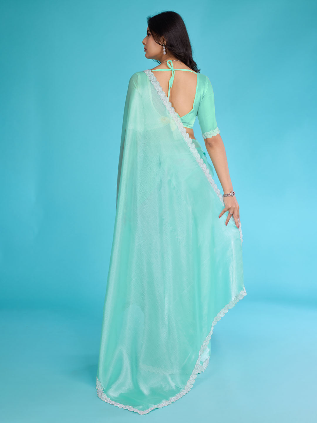 Stone Work Border Chiffon Saree