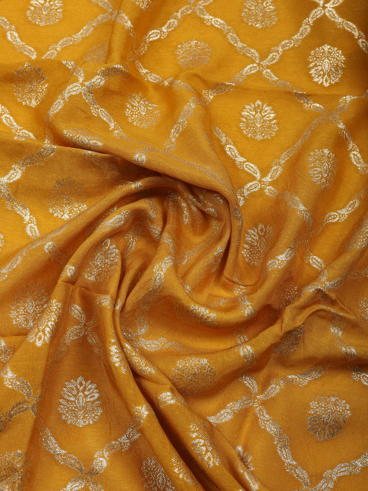 Embroidered Chanderi Unstitched Suit With Pant &amp; Dupatta