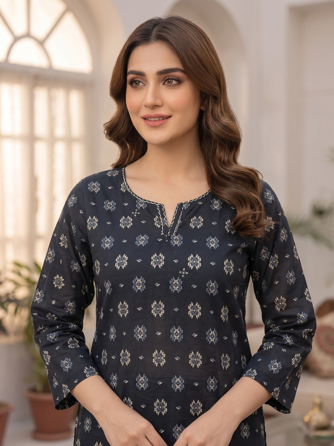 Black Printed Cotton Blend Kurta With Pant &amp; Dupatta