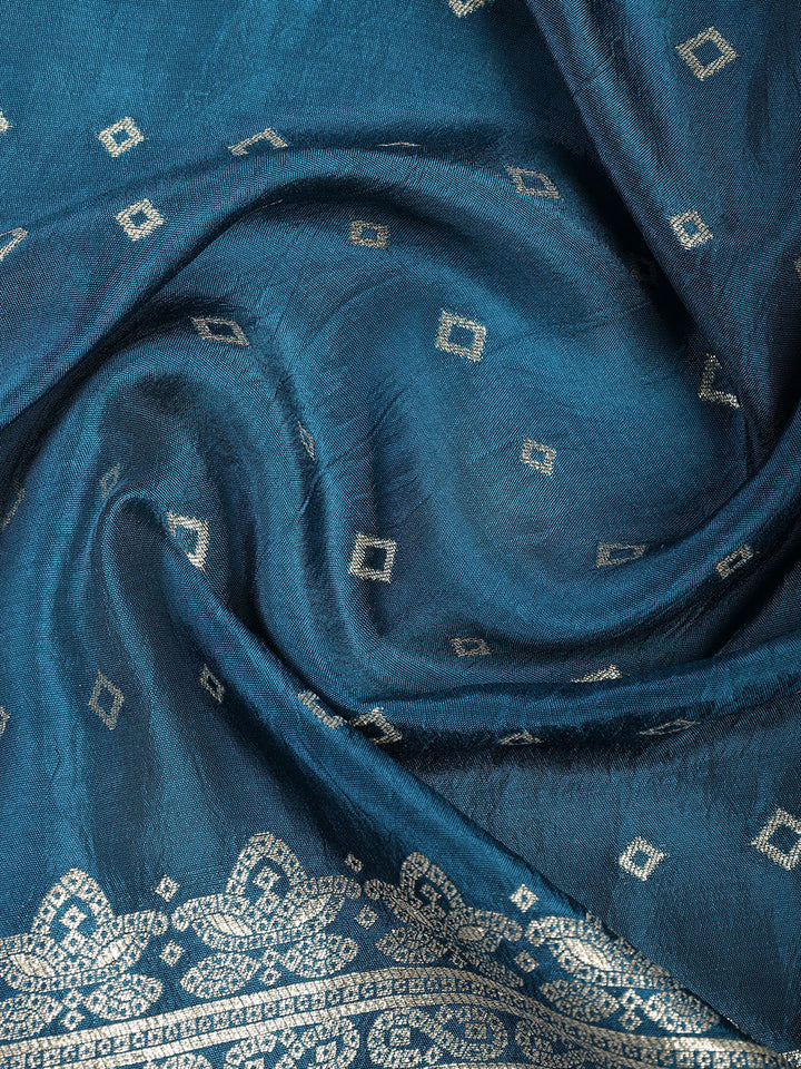 Embroidered Art Silk Unstitched Suit Piece With Dupatta