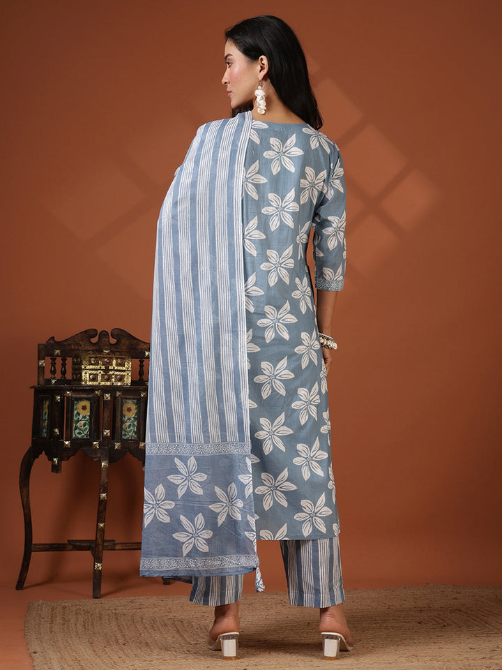 Printed Cotton Blend Kurta With Pant &amp; Dupatta